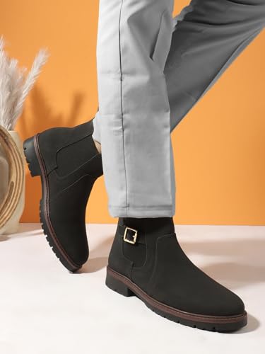 Image of Carlton London Men's Comfortable Chelsea Boot with Buckle