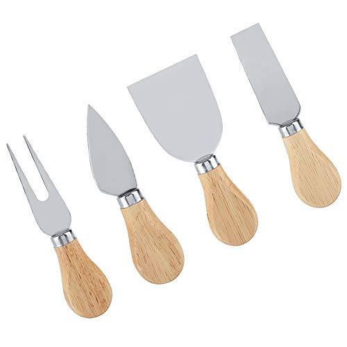 Gavigain 4PCS Cheese Knives Set, Stainless Steel Cheese Tool Set Wooden Handle Cheese Cutting Knife Slicer Cutter Set for Cheese Slicer and Butter Cutter for Party Wedding Christmas