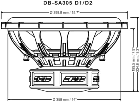 Deaf Bonce Apocalypse DB-SA305 D1 Subwoofer Dimensions Diagram