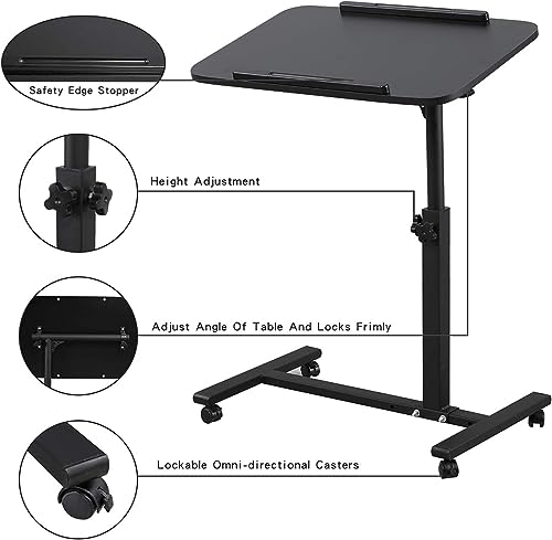 Image of Laptop Table Mobile Adjustable Height Portable Desk Notebook Swivel PC Computer Rolling Desk with Wheels, Laptop Stand for Couch Bedside Hospital Bed Table