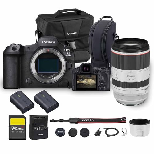 Canon EOS R5 Mark II Mirrorless Camera | 45MP Full Frame Sensor 8K Video Recording | Advanced IBIS Autofocus for Professional Creators (6536C002) + Canon RF 70-200mm Lens + LP-E6P Battery + More