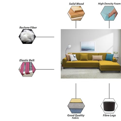 Image of Kraven RHS 6 Seater L Shape Sofa Set for Living Room (Yellow Fabric) Premium Fabric Sofa