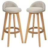 Warmiehomy Bar Stools Set of 2 with Back & Footrest, 360° Swivel Counter Height Stools, Rubber Wood Legs & Linen Fabric Seat Kitchen Island, Breakfast Bar, Home Office,Dining Room White
