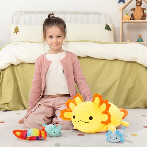 Image of MaoGoLan 4Pcs Giant Axolotl Plush with 3 Babies Inside-23.5 inch Large Ultra Soft Axolotl Stuffed Animals Throw Pillow-Squishy Stuffed Axolotl Plush Collection Gift for Axolotl Lover,Kids,Teens,Yellow