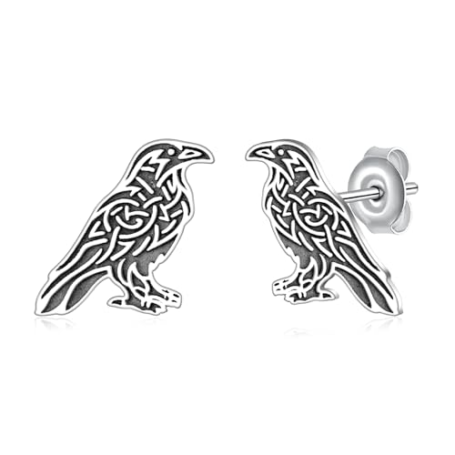 Raven Earrings 925 Sterling Silver Crow Earrings Stud Norse Raven Jewelry Gifts for Women Men