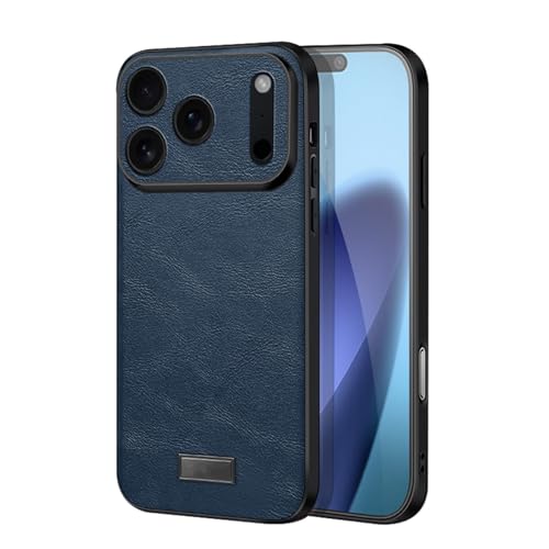 Coque antichoc iPhone 17 Pro Max en cuir rétro bleu de qualité supérieure