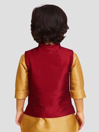 Image of JBN Creation Boys' Silk Blend Nehru Jacket || Banarasi Brocade Woven Jacquard Modi /Nehru Jacket || Ethnic Wear for Festivals, Weddings