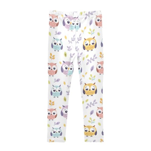 Girls Leggings Cartoon Cute Owls Kids Ankle Length Leggings Pants Athletic Yoga Pants Toddler Tights Trousers 4T2