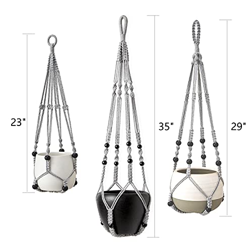 Image of Mkono 3 Pack Macrame Plant Hangers Hanging Planters for Indoor Plants Grey
