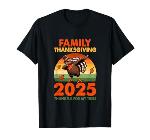 Vintage Family Thanksgiving 2025 Thankful for Tribe Turkey T-Shirt