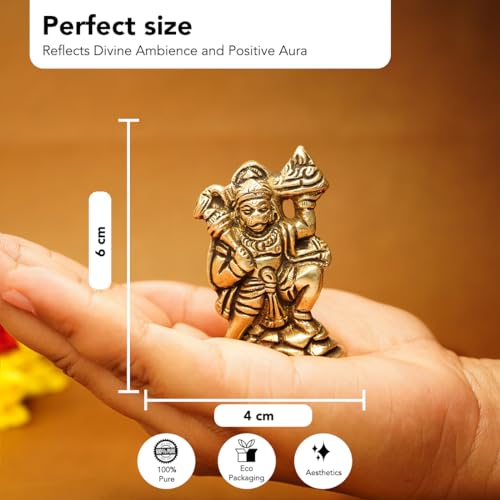 Image of Ekhasa 100% Pure Brass Hanuman Ji Murti for Home Puja (Size: 6 cm) | Lord Hanuman Idol for Desk, Car and Home Decor | Balaji Idol | Bajrangbali Murti | Bahubali Hanuman Idol