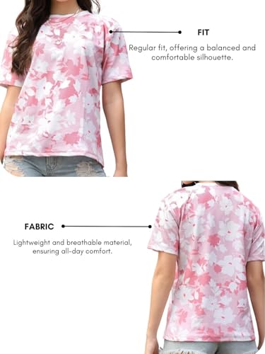 Image of Leriya Fashion Women Floral Print Top with Half Sleeves for Office Wear, Casual Wear Western Top Short Sleeve Pajama Sleep Nightshirt Scoopneck Casual Loungewear Top