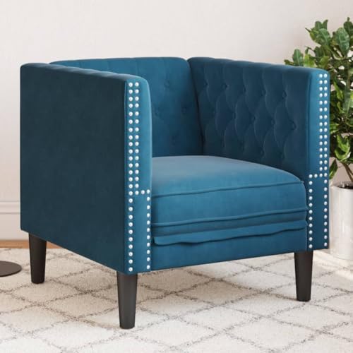Frdhee Sofá de salón, sofá de invitados, sofá de suelo, sillón Chesterfield azul terciopelo para apartamentos, dormitorio, oficina, fácil montaje