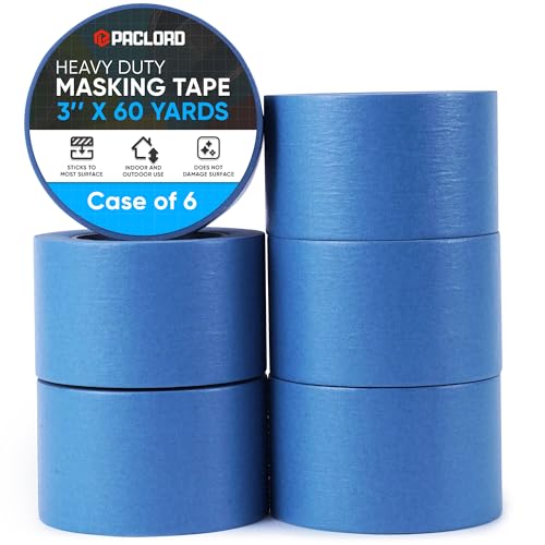 Image of 3 inch x 60 Yard Blue Paper Tape (Pack of 6) - Multi-Purpose Painter's Masking Tape for Home and Professional Use - for Painters, Construction, or DIY Crafts - Smooth and Easy Removal