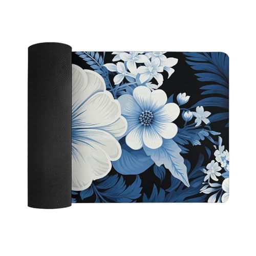Desk Pad Protector 24x12 Inch Extendido Floral Azul y Blanco miniatura 3