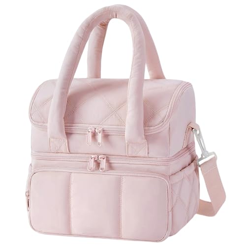 mumisuto Bolsa Térmica Porta Alimentos,Bolsa Isotermica Doble Capa,Bolsa Comida Trabajo con Correa Ajustable,Lunch Bag Bolsa Almuerzo Impermeable para Trabajo,Escuela,Playa,Picnic (Rosa)