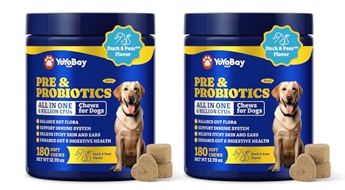Image of Probiotics for Dogs - Dog Probiotics for Digestive Health, Yeast, Itchy Skin, Gut Health, Immune & Skin - 6 Billion CFUs, Duck & Pear Flavor - with Prebiotics & Digestive Enzymes, 2 Pack
