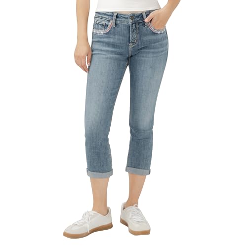 Silver Jeans Co. Women's Elyse Mid Rise Comfort Fit Capri Jeans, Luxe Stretch Freedom