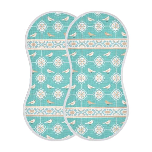 Simple Bird Blue Boho Cotton Burp Cloths Baby Soft Touch spit up Cloth for Gender Neutral Set of 2, 22x11in