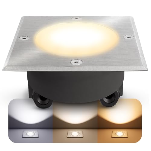 SSC-LUXon Spot encastrable au sol LED carré VIROK pour l'extérieur IP67 - avec LED GX53 3 W blanc chaud 230 V - Spot encastrable au sol avec câblage de...
