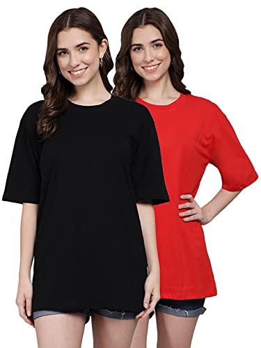 Image of FUNDAY FASHION Women Cotton Half Sleeve Printed Oversized Relaxed Fit T-Shirts /Girls (Pack Of 2)