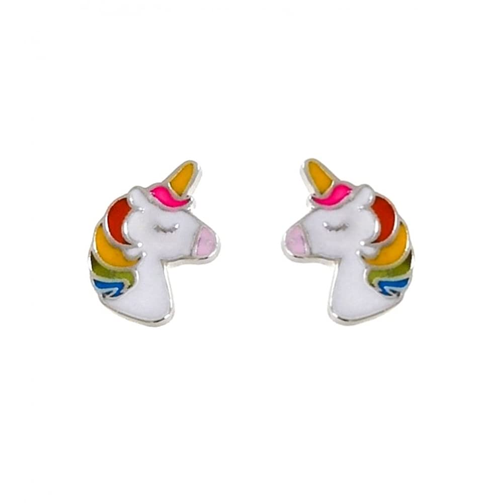 Minoplata Pendientes para niñas unicornio de Plata de ley 925 con cierre tuerca rosca bebé