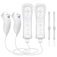 CLVIZCXOM (2 sets / 8 pieces! Remote Control Twin Pack Compatible with Nintendo ​Wii/Wii U Consoles: 2 Remotes + 2 Analog Joysticks + 2 Cases + 2 Straps, with Motion Plus (White)