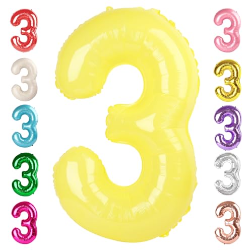 Image of 3 Balloon Numbers Birthday Decorations, 40In Yellow Balloons for Men Women | Eye-catching Appearance, Perfect Decorative Centerpieces, Convenient Self-sealing Structure, Widely for Various Occasions