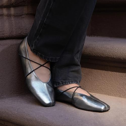 Criss Cross Strap Ballet Flats for Women Square Toe Mary Jane Flats Shoes Comfortable Slip On Ballerina Shoes2