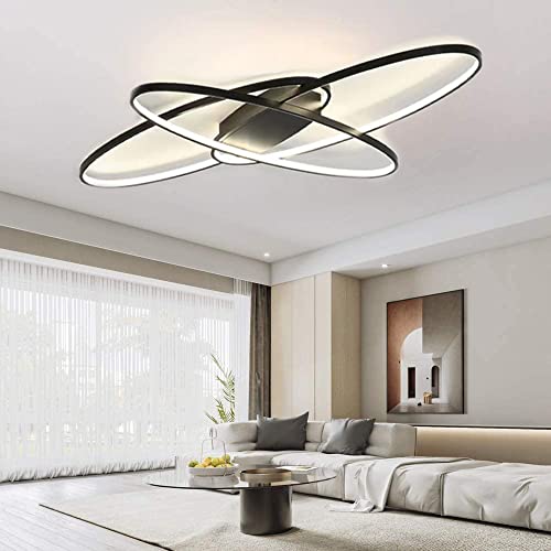 MQW Moderne LED créative Ovale plafonnier Anneau plafonnier dimmable avec télécommande plafonniers Chambre étude Salon plafonniers décoratif plafonnier,Noir,130cm Cover