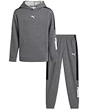 PUMA Jungen-Sweathosen-Set – 2-teiliges Fleece-Pullover-Kapuzen-Sweatshirt und Jungen-Jogginghose, Jugendliche, Kinder, Activewear-Set (8–16), Dunkelgrau meliert, 14-16