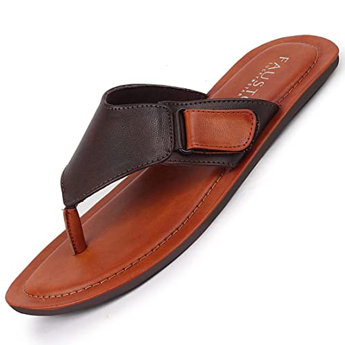 Image of FAUSTO Mens Slip On Sleek Desgined Casual Flip-Flops | Indoor & Outdoor Thong Slippers With Buckle Strap