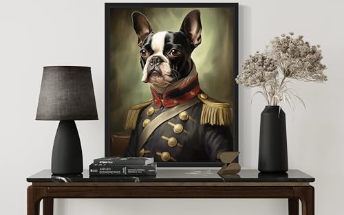 Image of aj decor Boston Terrier General Wall Art Print Poster, Dog Pet Lover Picture Painting Artwork Bedroom Living Room Office Dining Room 150D (Boston Terrier General, 18 x 24 inches, Black Frame)