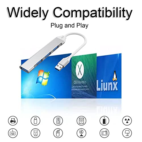 IZyufan Hub 4 en 1, Adaptador con Puerto USB 3.0 y 3 Puertos USB 2.0, para PC, Computadora Portátil, MacBook, Unidad Flash y HDD Móvil - imagen 7