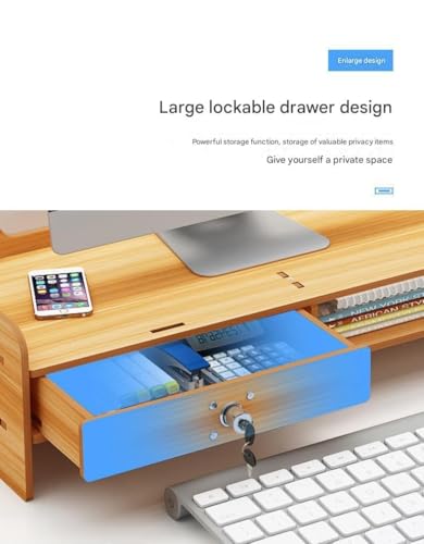 Image of VBM Monitor Riser Stand Bamboo Computer Laptop, Printer, PC with Storage Slot Adjustable Desktop Stand For Home , Office (Monitor Stand (Lock) 7 Box Deer)