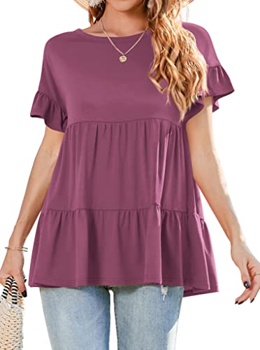 Neineiwu Women's Casual Ruffle Short Sleeve Crewneck Loose Tops Blouses Tunics2