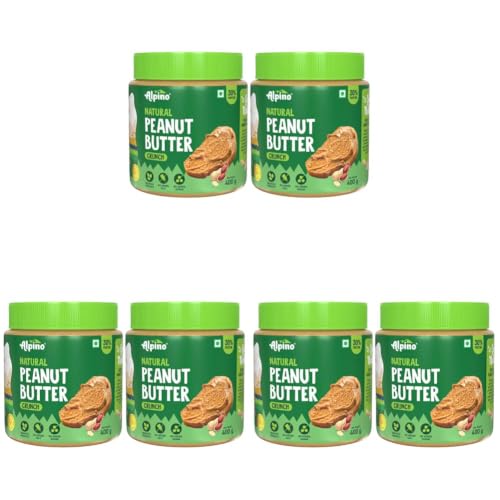 Image of ALPINO Natural Peanut Butter Crunch Unsweetened 800g (Pack of 6) 100% Roasted Peanuts - 30g Protein, No Added Sugar & Salt, Gluten Free - Plant Based
