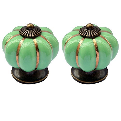 Creatwls Lot de 2 Forme de citrouille Style vintage Poignée-bouton en porcelaine,boutons de meubles, bouton de tiroir, bouton de placard, armoires meubles...