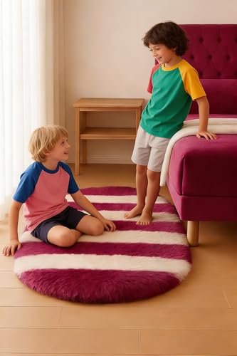 Image of Fluffy Silky Micro Fiber Polyster Carpet /Runner for Bedroom, Study Room, Playing Room, Guest Room ETC. 2x4 Feet, (Wine and Ivory new line)