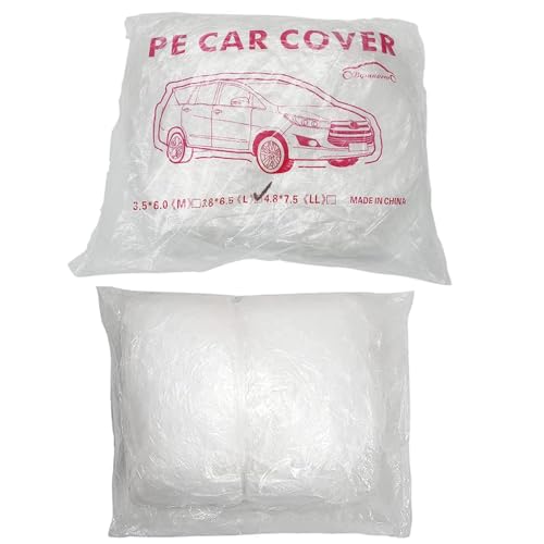4 Packs Disposable Car Cover Clear Plastic Car Cover Universal Rain Dust Garage Cover with Elastic Band Medium (12 ft x 22 ft)