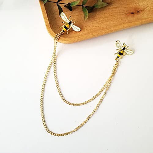 Image of Dreuyet Honey Bee Brooches for Women Men CZ Crystal Cute Bee With Hanging Chain Tassel Badge Suit Collar Brooch Lapel Pin Vintage Insect Themes Hanging Brooches Pins Accessories