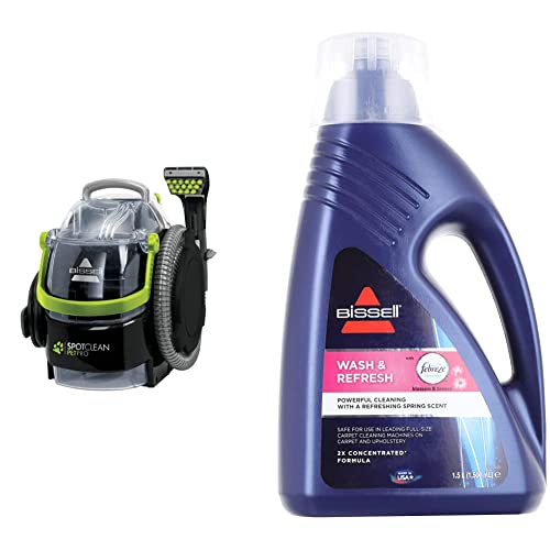 Bissell 15585 SpotClean Pet Pro Portable, 750 W, 84 Decibelios, Negro/Verde + Wash & Refresh Accesorio para aspiradora, 1.5 litros, Combinaison, Azul Oscuro