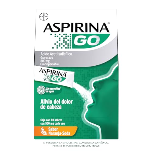 Jabones, Video On Demand Aspirina Go 500mg, Triple Acción para Alivio del Dolor de Cabeza, Analgésico, Antipirético y Antiinflamatorio, 10 Sobres