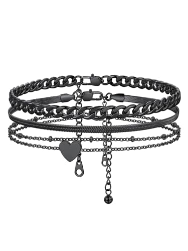 Tobilleras mujer set 3 de acero robusto ChainsHouse pulseras de pie en capas duraderas con joyero