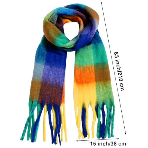 hoyuwak Large Chunky Plaid Scarf Colorful Plaid Oversized Scarves with Tassel Winter Warm Shawl Soft Thick Scarfs for Women Christmas New Year2