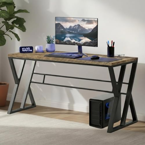 Image of TEKAVO Jimmy Study Table for Home & Office | Computer Table for Home pc | Wooden Gaming Workstation Desk with Heavy Duty Metal | 150 cm Table | Forest Wood, Metal | DIY
