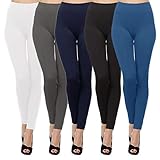 Kuda Moda 5 Pack Women's High Waist Warm Thermal Fleece Lined Full Length Leggings with Flattering Front Seam (Royal/Black/Navy/Grey/White, L/XL)