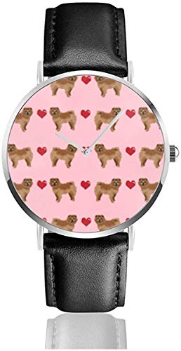Chow Love Hearts Dog Black Quartz Movement Stainless Steel Leather Strap Watches Casual Fashion Wrist Watches