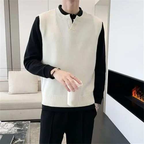 Men Sleeveless Knit Vest V Neck Pullover Waistcoat Black Solid Color Casual Layering Piece Fall3