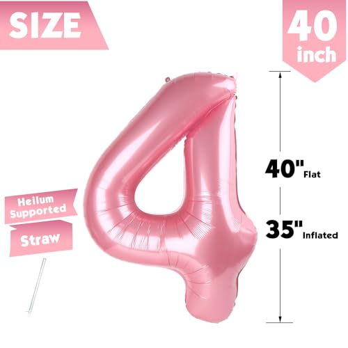 Image of 40 Inch Pastel Pink Number 4 Balloon, 4th Birthday Party Decorations | 40 Inch Pastel Pink inflatable foil number balloons, large birthday decorations for 4th birthday